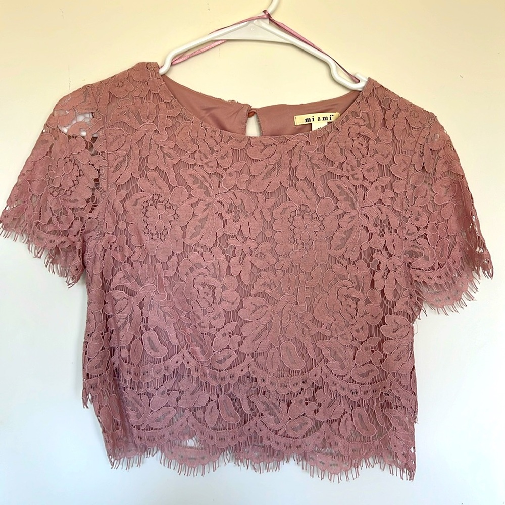 Pink lace crop top